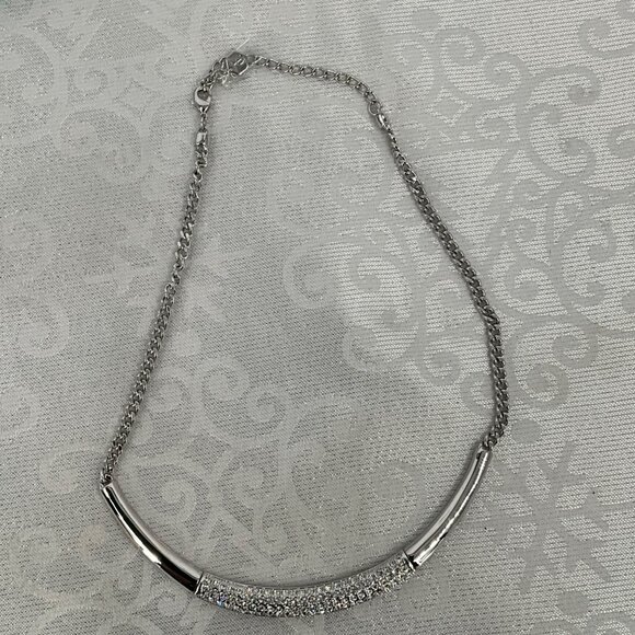 Swarovski Touchstone Silver Tone Necklace With Rhinestone Bar - Picture 2 of 5